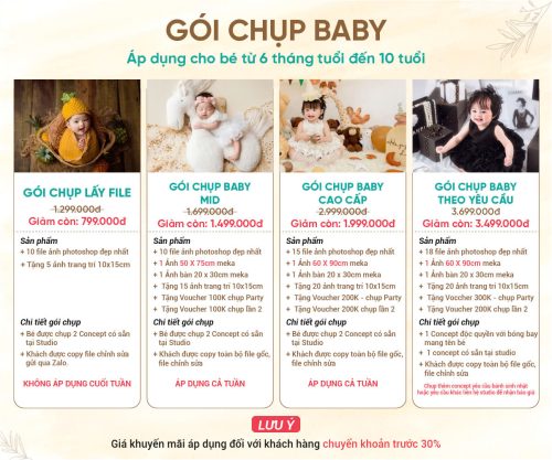 Bảng giá chụp ảnh thôi nôi cho bé